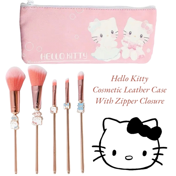 HELLO KITTY 5 Piece Professional Cosmetic Makeup Brushes With Leather Pouch - Picture 15 of 16